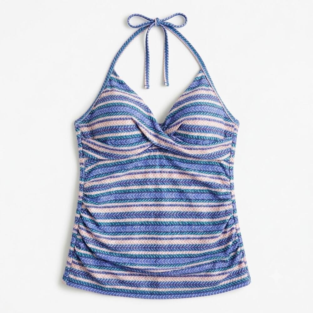 Liz Lange Maternity Striped Tankini Swim Top Blue Halter Ruched Womens Small